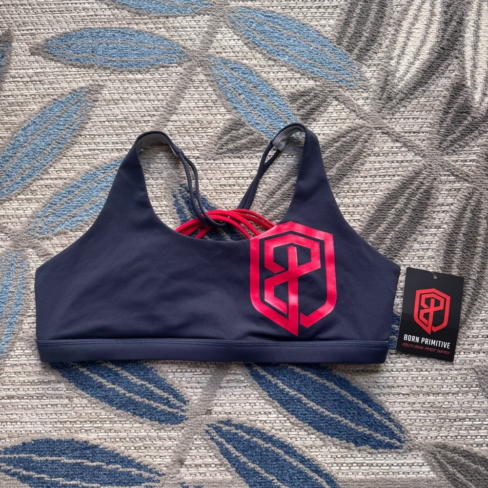 Born Primitive NWT Women’s Strappy Racerback Navy Red Sports Bra Size XXL